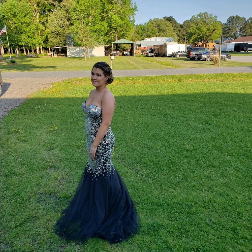 Black and silver mermaid  prom dress